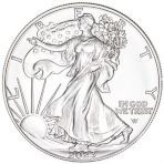 A black and white drawing of an american eagle coin.