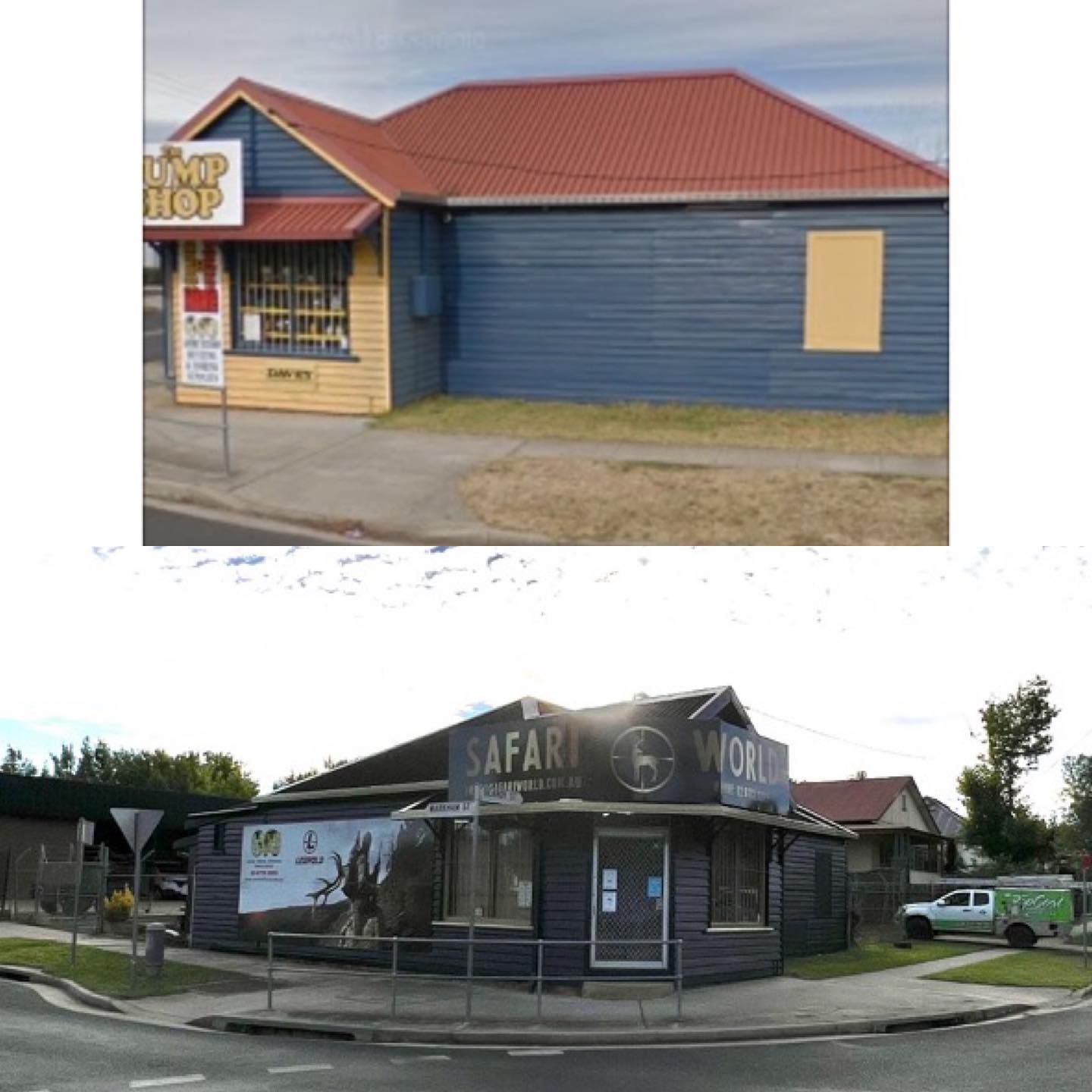 A picture of a shop and a picture of a safari shop