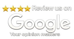 Gold stars above “Review us on Google” text with “Your opinion matters” below