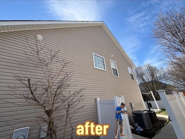 A before and after picture of a house with a mailbox