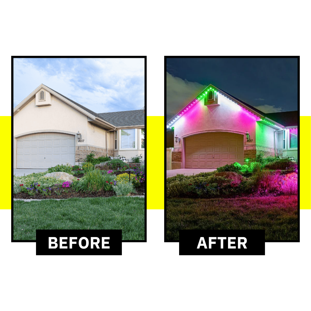 house with landscape lights lights