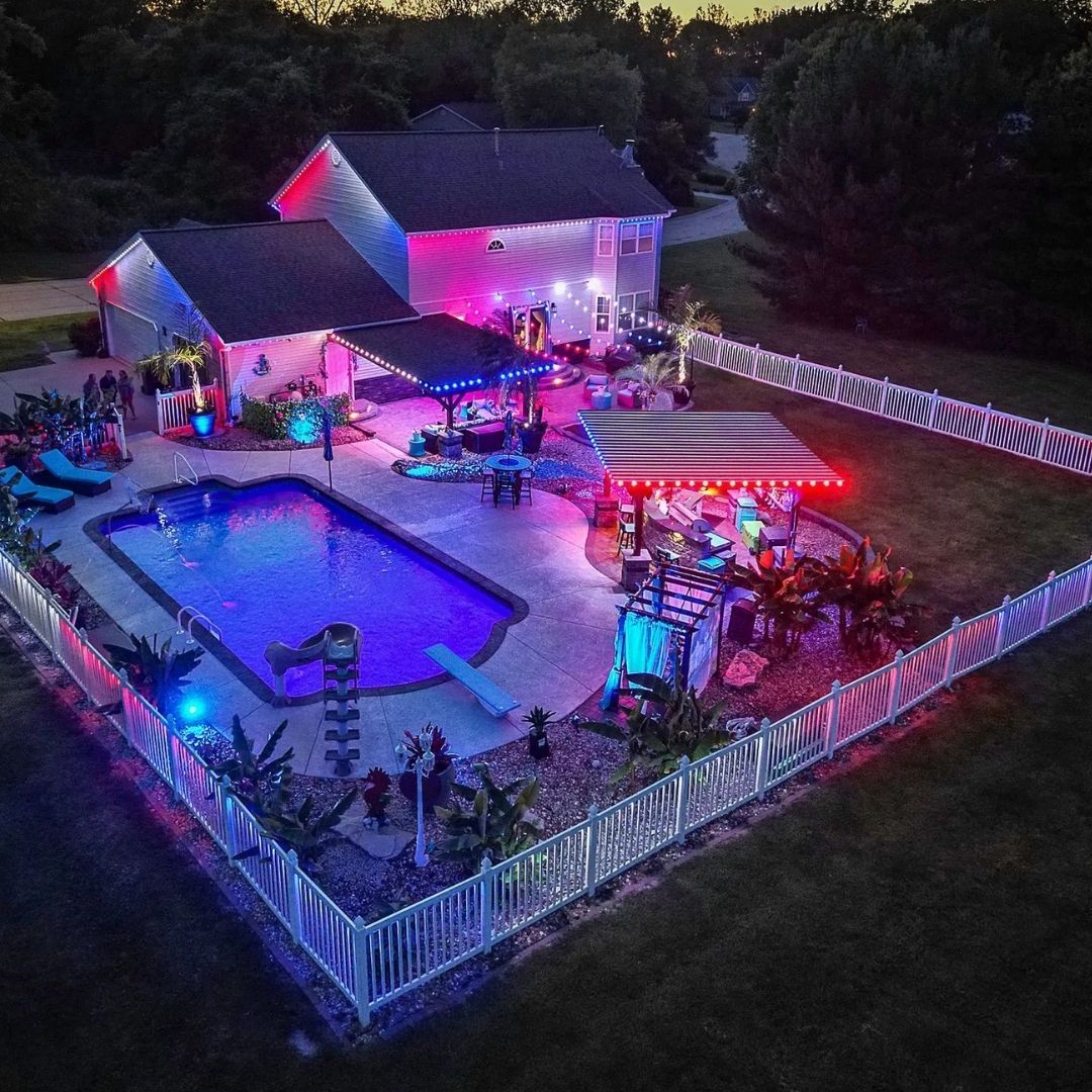 backyard with custom lights