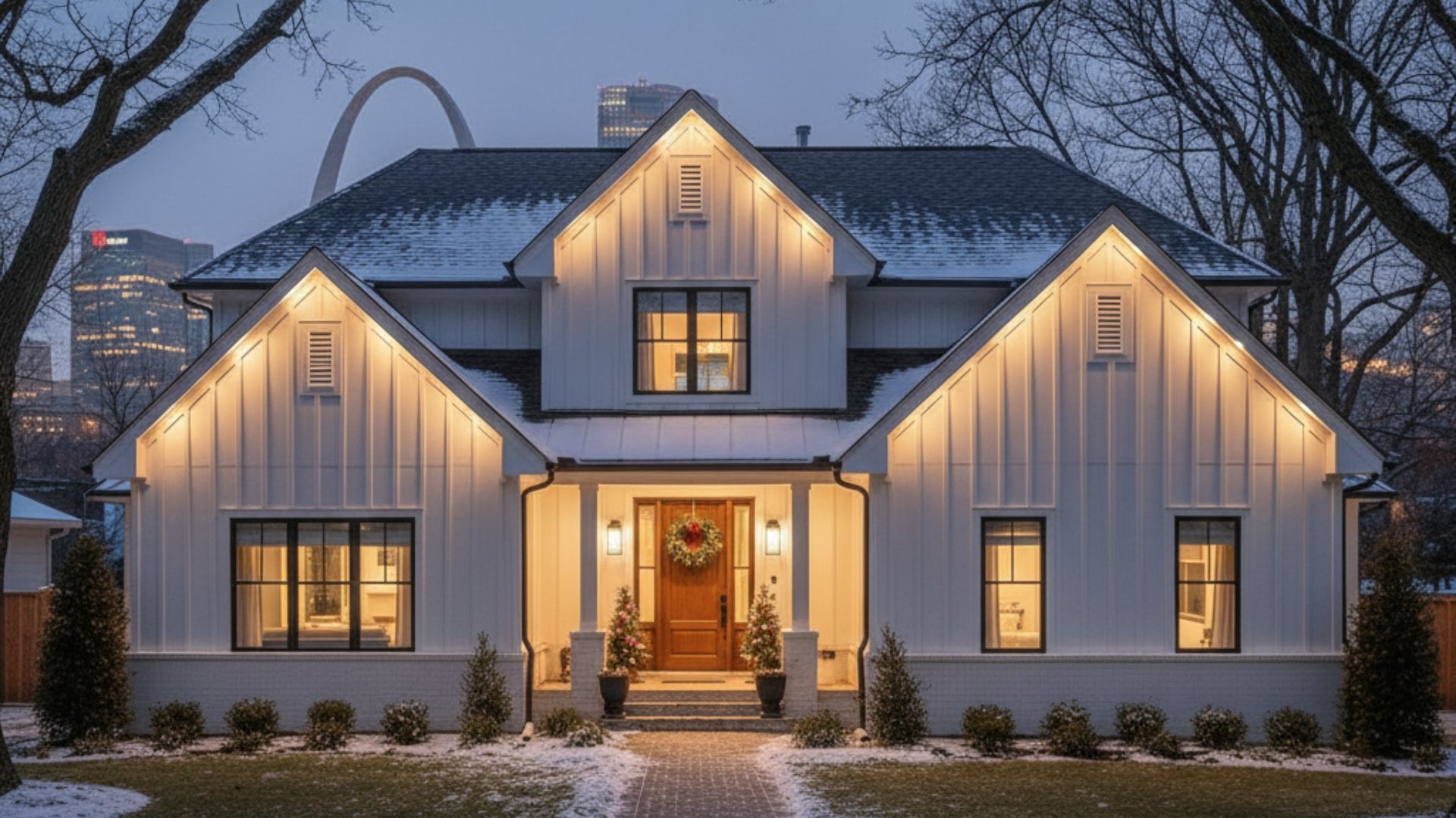 St. Louis home with elegant, permanent outdoor lighting