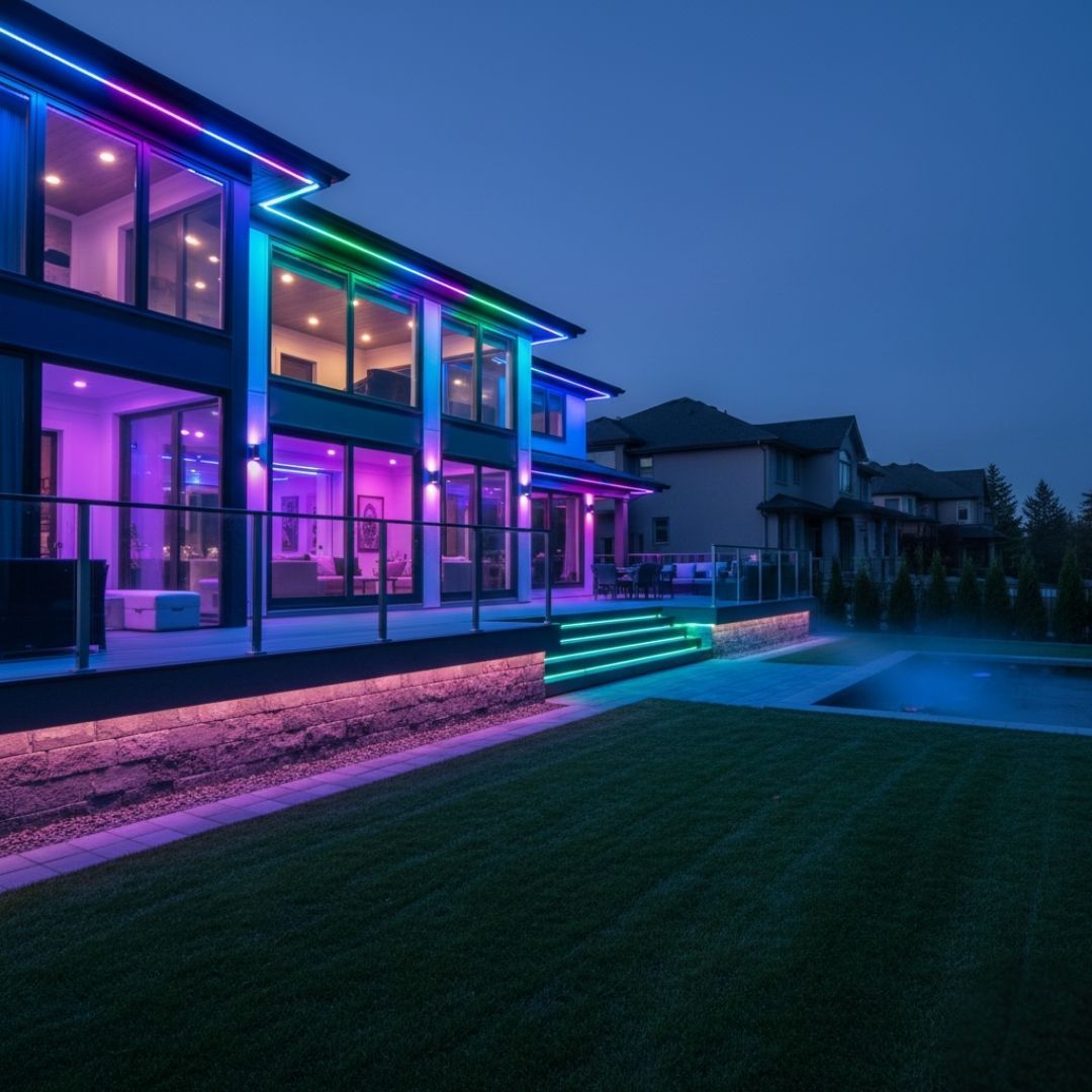 exterior home with LED lights