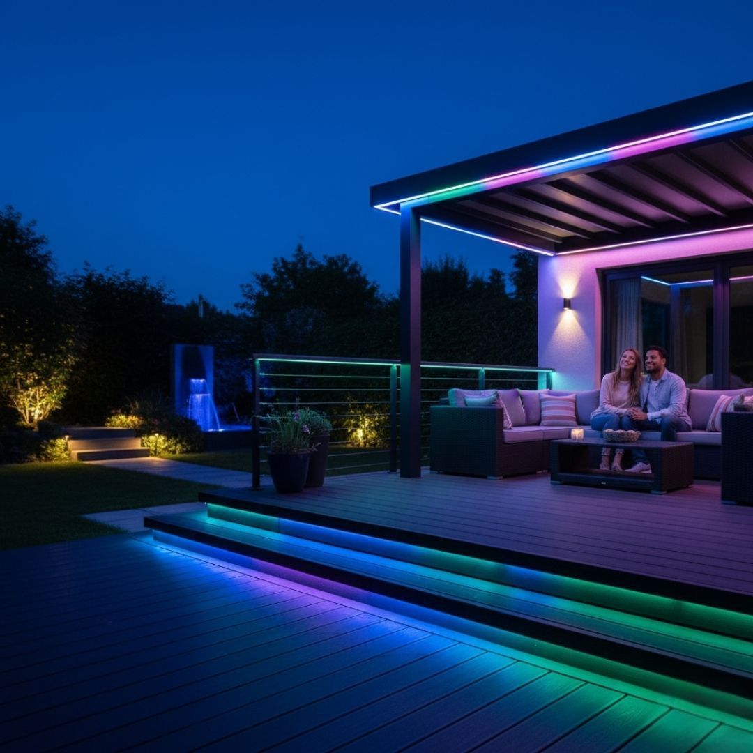 outdoor seating area with LED lighting