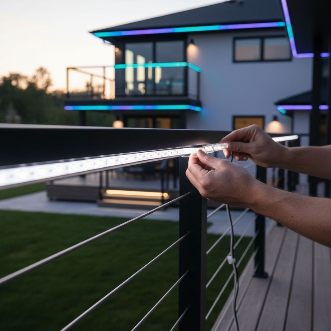 installing LED lights on railing