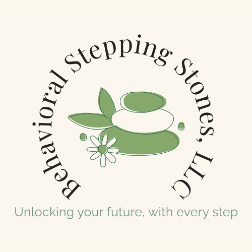 A logo for behavioral stepping stones , llc , unlocking your future with every step.