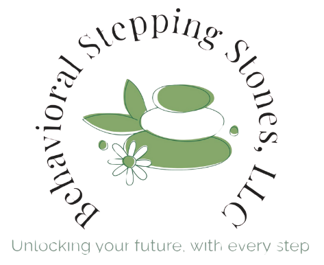 A logo for behavioral stepping stones llc , a company that is unlocking your future with every step.