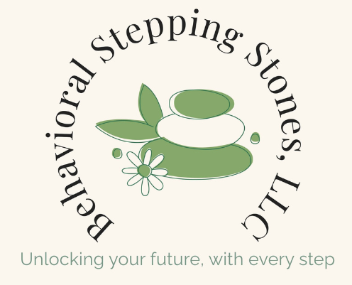 A logo for behavioral stepping stones , llc , unlocking your future with every step.