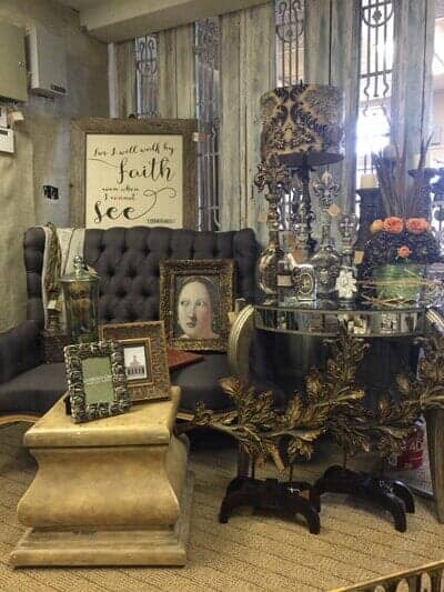 Linen Tufted Bench, Mirror End Table, Decorative Bottles — Decorative Items in Baytown, TX