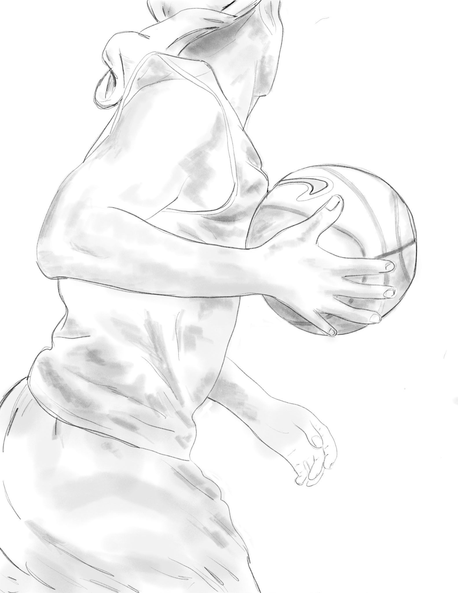 Statue of a person holding a basketball, in a flowing dress.