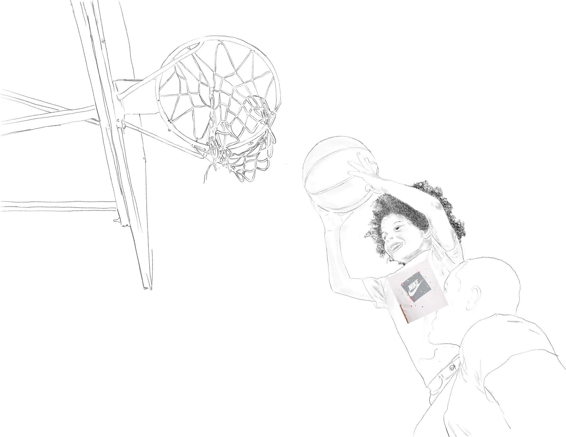 Astronaut holding a tablet, looking up at a satellite in space.