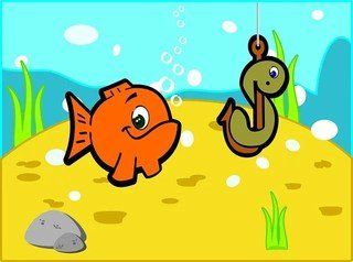 Ryba i robak łowią ryby w oceanie.