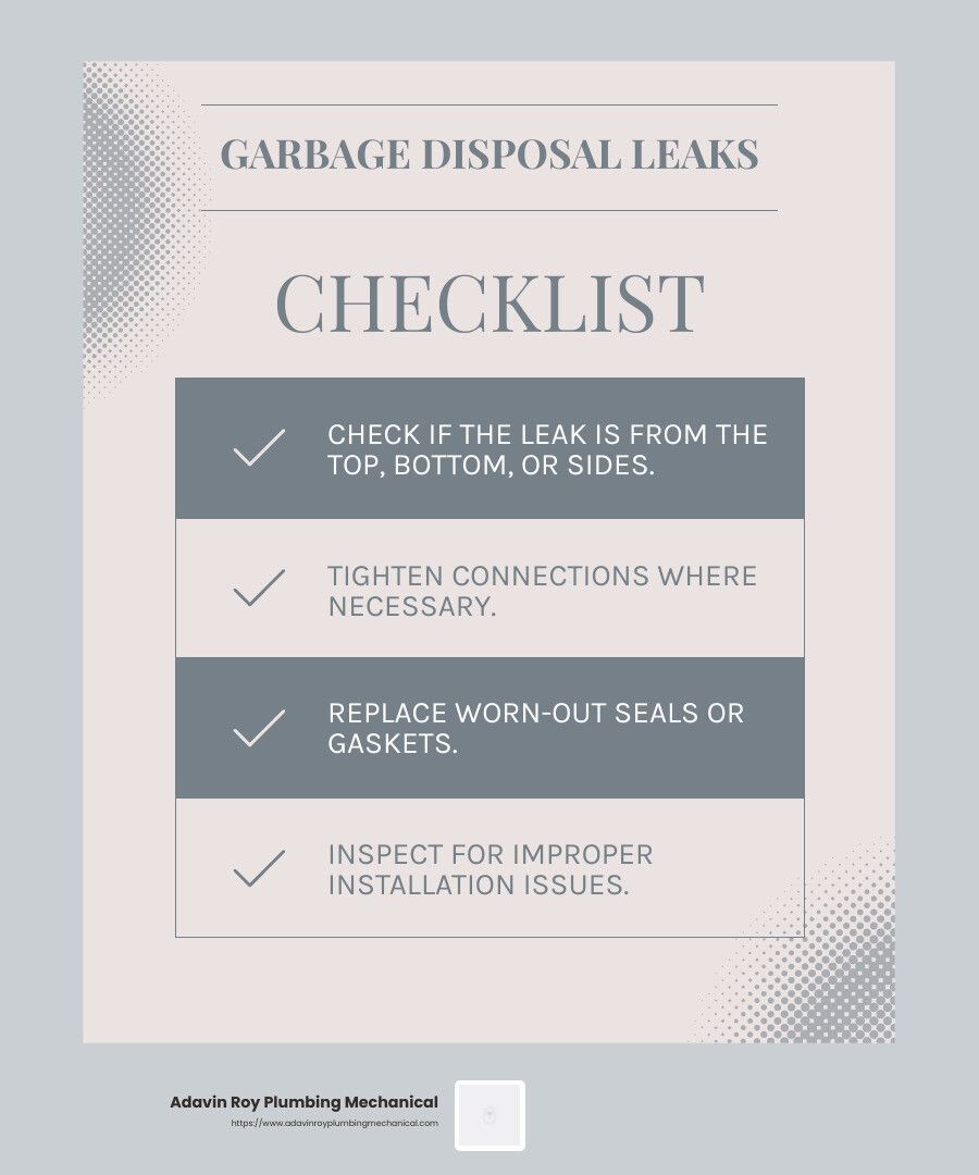 Leaky Garbage Disposal Infographic - Emergency garbage disposal repair infographic checklist-light-blue-grey