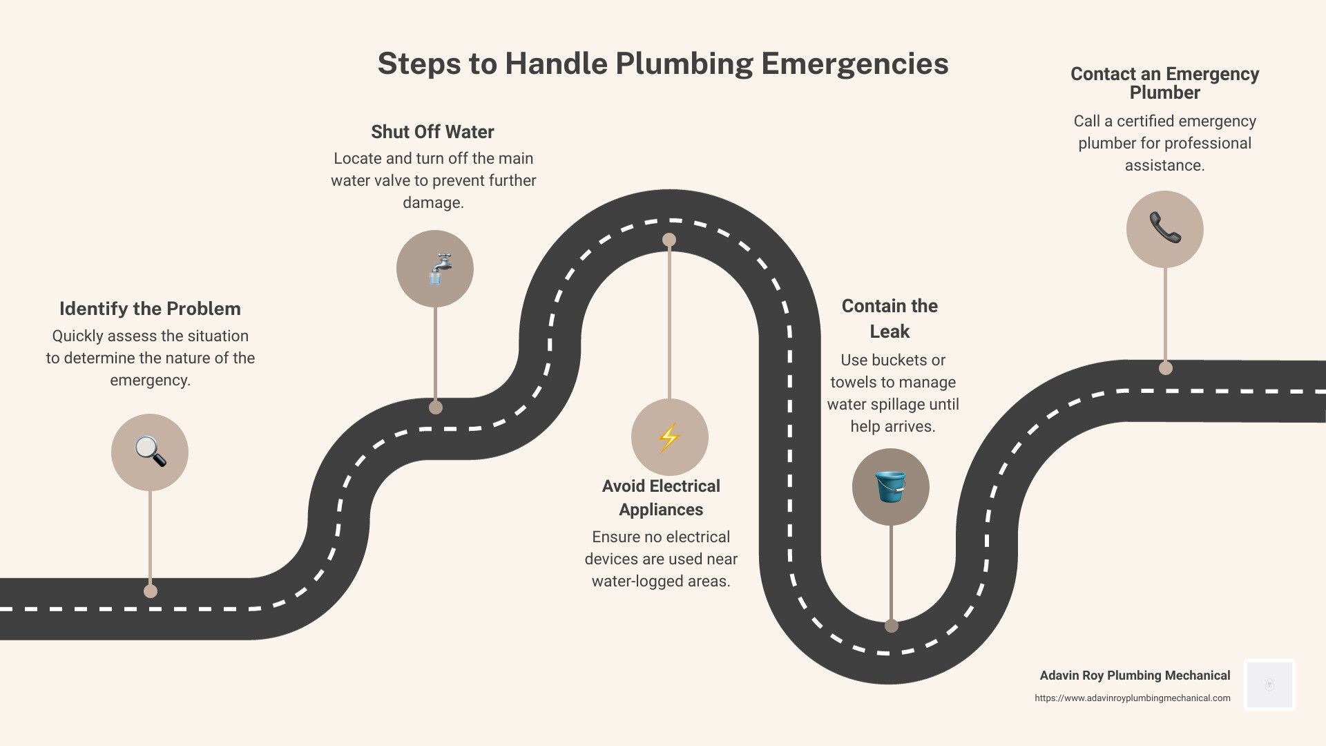 Essential Tips for Plumbing Emergencies in Belleville - emergency plumber belleville il infographic roadmap-5-steps