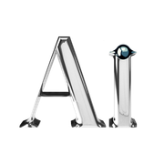 A silver letter a with a blue ball in the middle