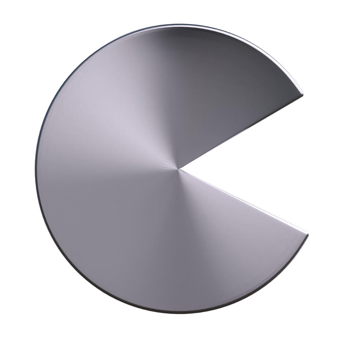 A metal circle with a slice cut out of it