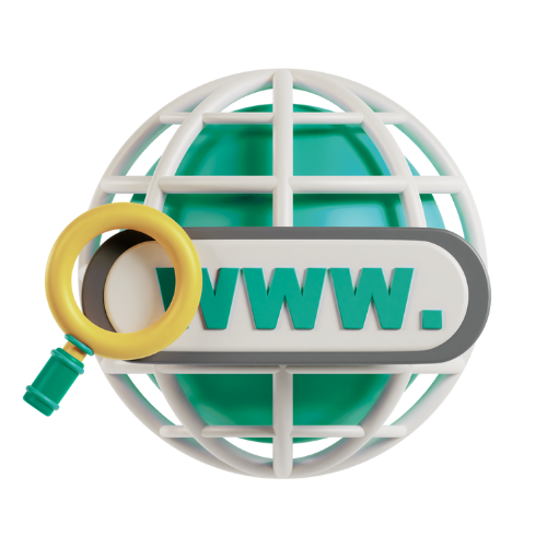 A magnifying glass is looking at a globe with the word www on it.