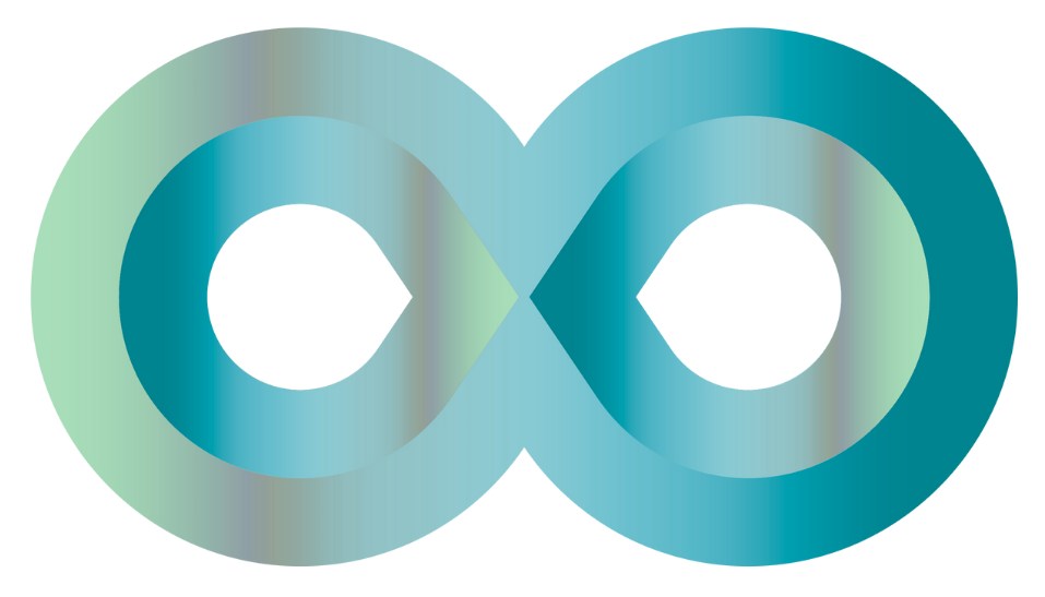 A blue infinity symbol on a white background