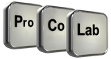 Three square buttons with the words pro co lab on them