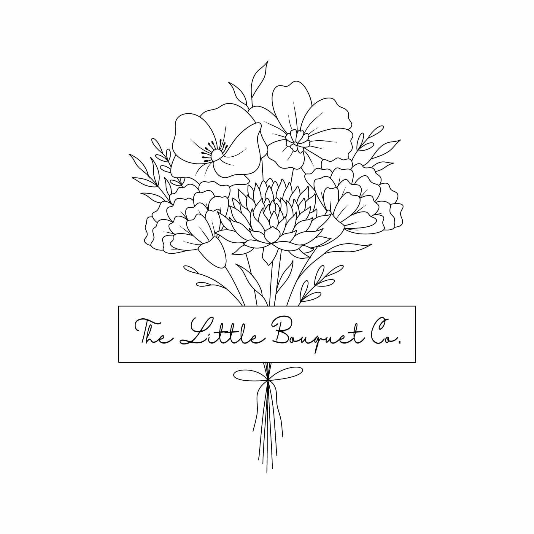 A black and white drawing of a bouquet of flowers.