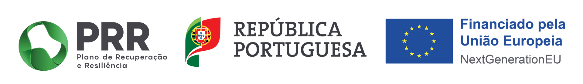 Logotipos do Plano de Recuperação e Resiliência de Portugal e da iniciativa de financiamento da União Europeia.