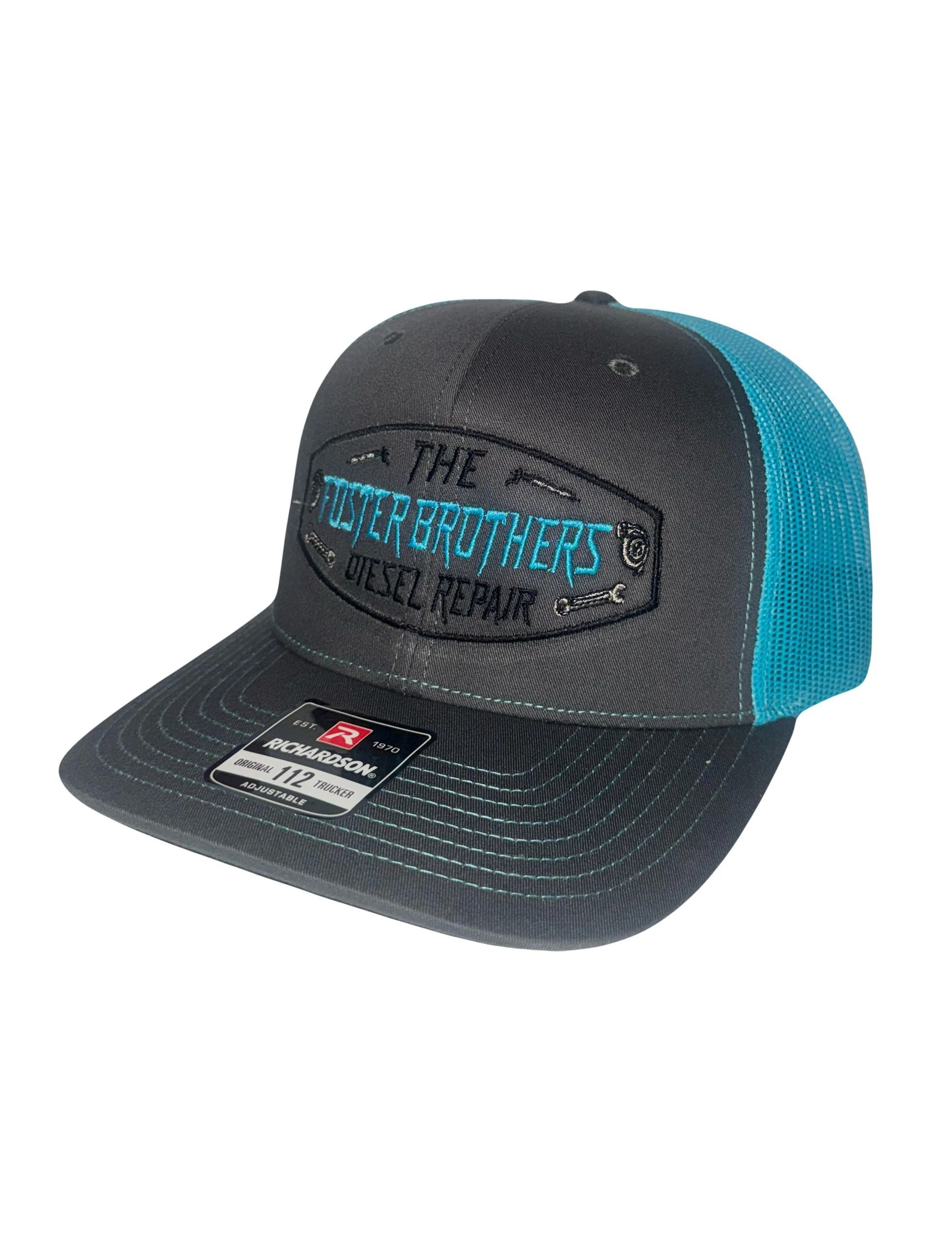 Gray and teal trucker hat with "The Outfitters" logo.