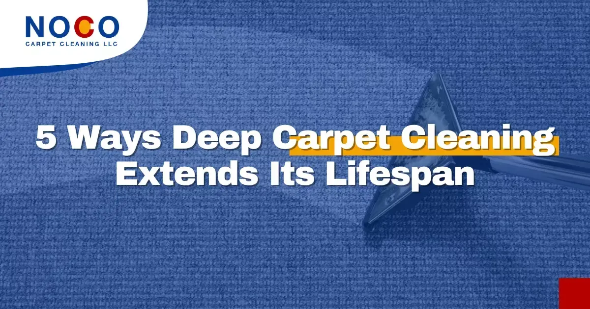 Graphic with the text ‘5 Ways Deep Carpet Cleaning Extends Its Lifespan’ over a blue background
