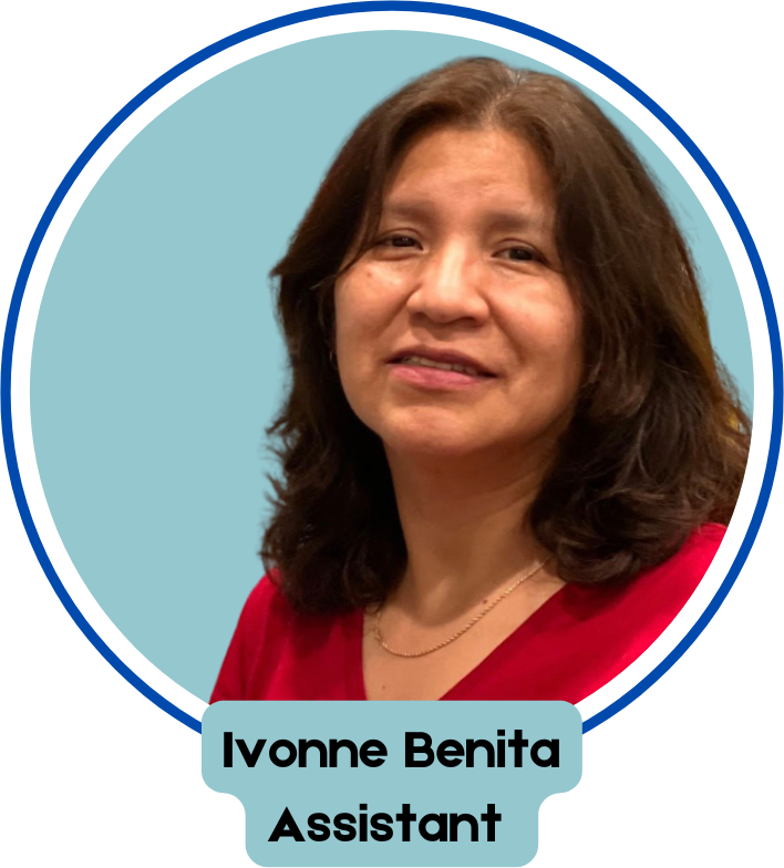 A woman in a red shirt is named ivonne benita assistant