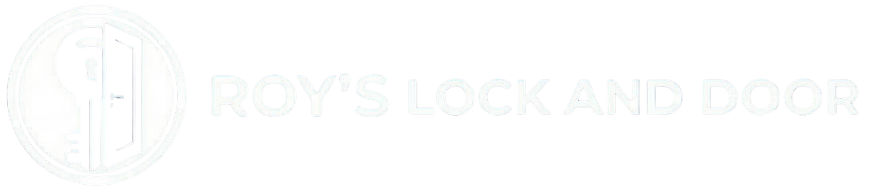 Logo for Roy's Lock and Door featuring a circular icon with intertwined letters