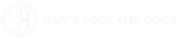 Logo for Roy's Lock and Door featuring a circular icon with intertwined letters 