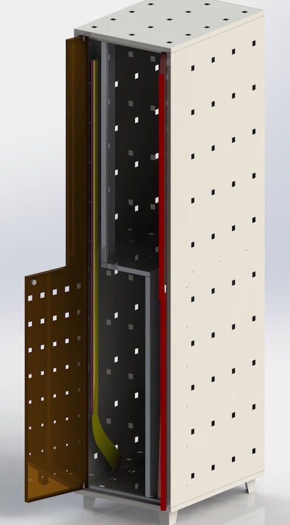 A 3d model of a locker with the door open