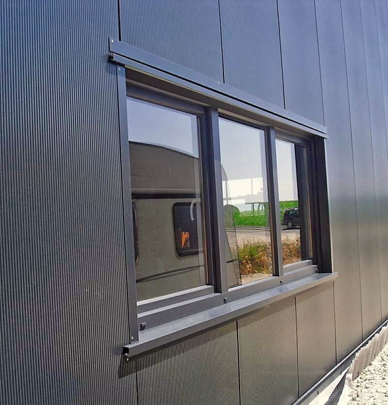 A large window on the side of a building