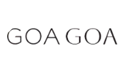 Un logo in bianco e nero per Goa Goa su uno sfondo bianco.