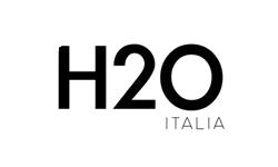 Un logo in bianco e nero per h2o italia su uno sfondo bianco.
