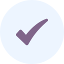Purple check mark inside a light blue circle.