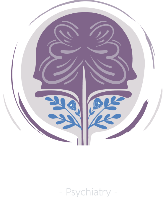 Purple brain-shaped design with blue floral elements, symbolizing psychiatry logo el paso texas.