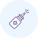 Nasal spray bottle with a medical cross, dispensing a mist.