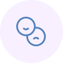 Two blue circles overlapping, each with a curved line, on a light purple background.