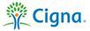 Cigna logo: tree-like figure with blue text 
