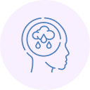 Outline of a head with a rain cloud inside, symbolizing sadness or mental distress.