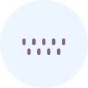 Purple stitches in two rows within a light blue circle.