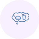 Thought bubble with bowl of food and drink.