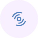 Blue wireless signal icon inside a light purple circle.