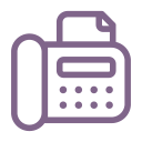 Fax machine icon in purple with a sheet of paper.