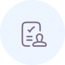 Document with check mark and person icon.