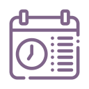 Calendar icon with clock face and scheduled events.