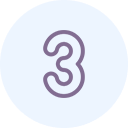 Number 3 in purple outline on a light blue circle.
