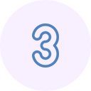 Blue number 3 in a white outline on a light purple background.