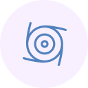 Blue hurricane symbol within a light purple circle.